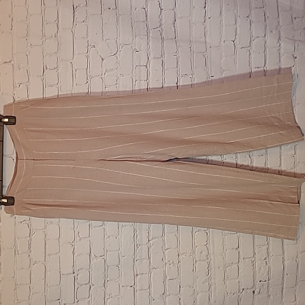 The Limited Size 10P Tan Cream Pinstriped Wide Leg Career Trendy Linen Trousers